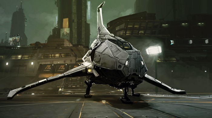 Futuristic spaceship in a sci-fi city, Elite: Dangerous