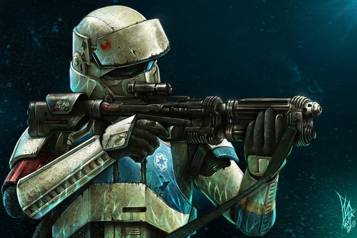 Stormtrooper with blaster rifle in Star Wars