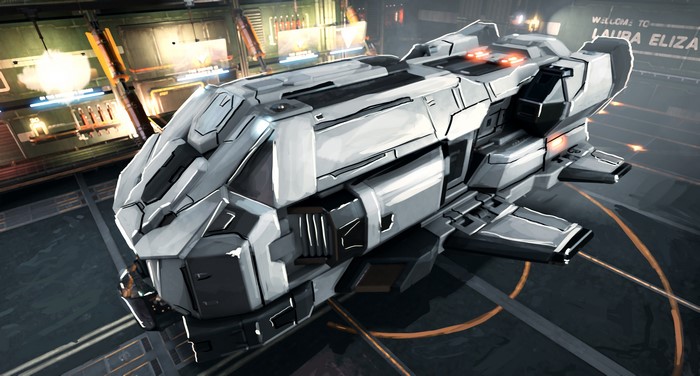 Spaceship in Elite: Dangerous hangar