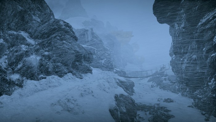 Battlefield V snowy mountain pass with rope bridge