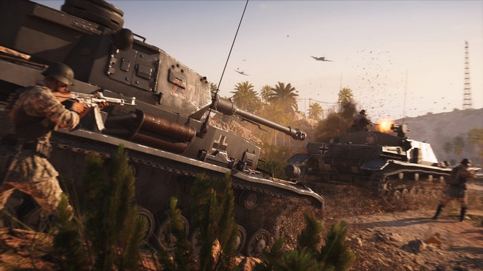 Battlefield V German soldiers and tanks in combat