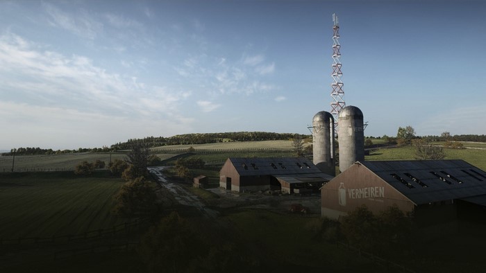 Farm with silos and cell tower, Battlefield game art
