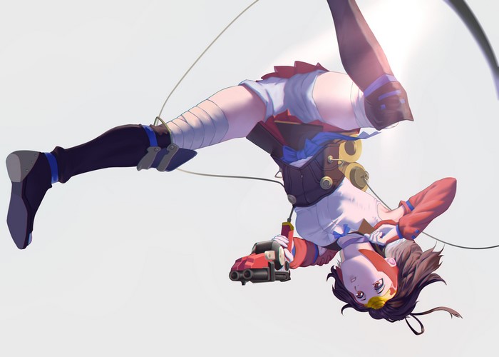 Mumei from Koutetsujou no Kabaneri holding a fantasy weapon