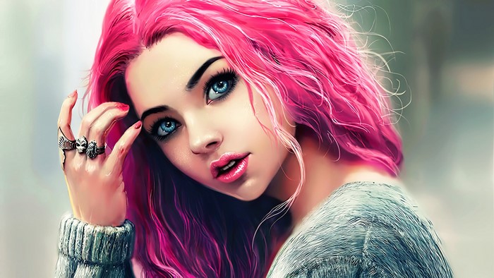 Fantasy Art Portrait of Pink-Haired Woman