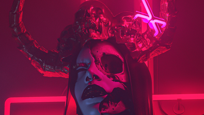 Skull mask with horns and neon lights