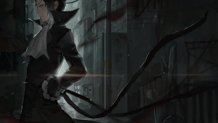 Akutagawa Ryuunosuke from Bungou Stray Dogs in a dark city street