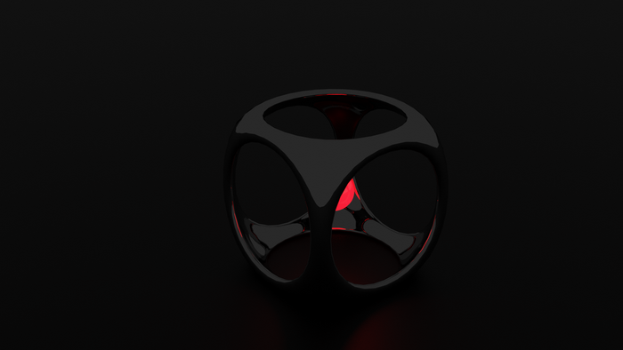 Abstract black cube with red glowing interior