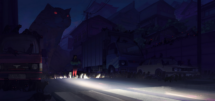 Cat Queen Leads Uprising of Cats in City at Night