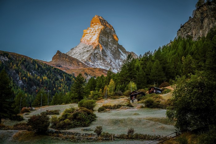 Matterhorn Mountain at Sunset with Chalets