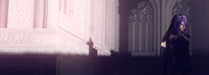 A2 from Nier: Automata in a dark cathedral