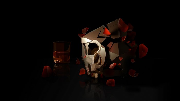Abstract Shattered Skull with Whiskey Glass