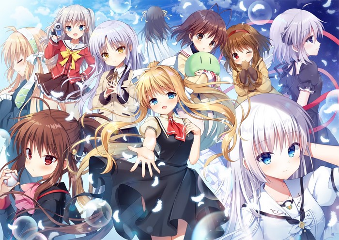 Anime girls with white and blonde hair