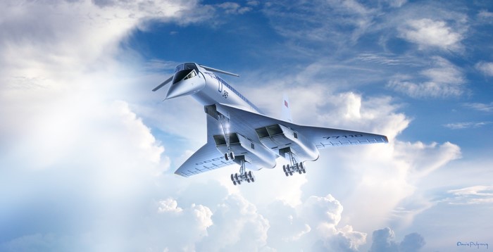 Tupolev TU-144 aircraft in the sky