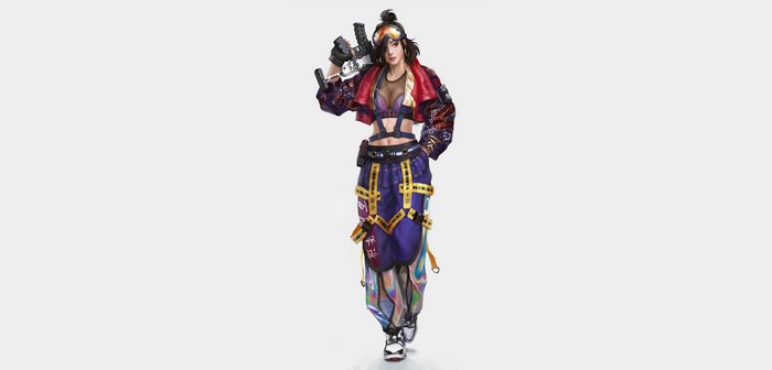 Anime girl with machine gun on white background