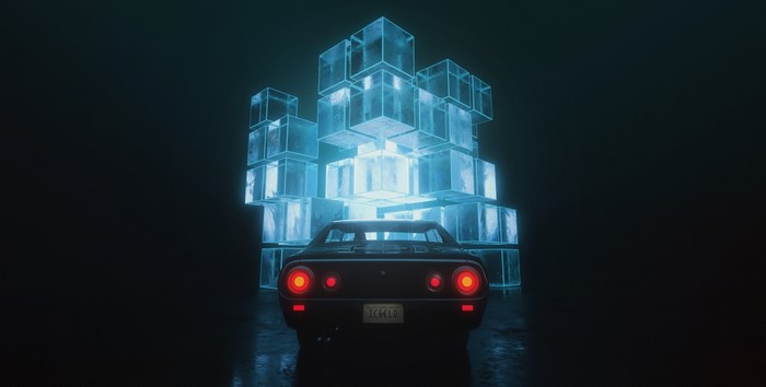 Nissan Skyline C110 with glowing blue cubes