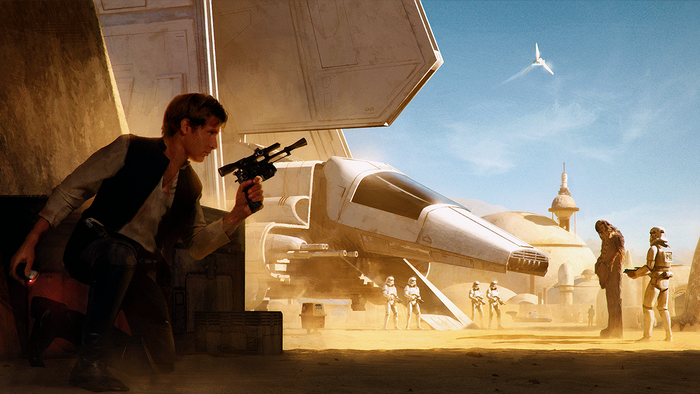 Han Solo and Chewbacca from Star Wars on Tatooine