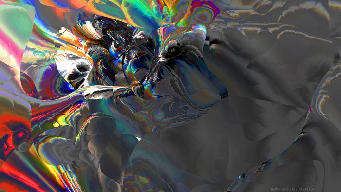 Abstract digital art with rainbow colors and metallic textures