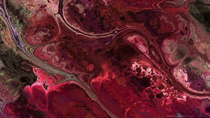 Abstract fluid art with red and pink tones