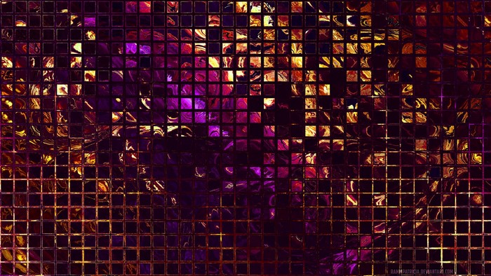 Abstract mosaic of purple and gold squares