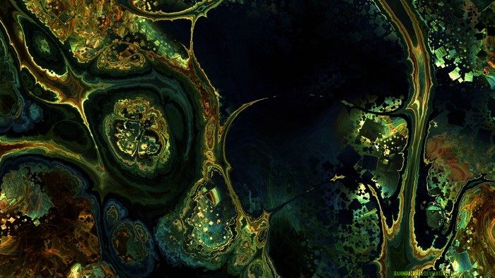 Abstract digital art with green cubes