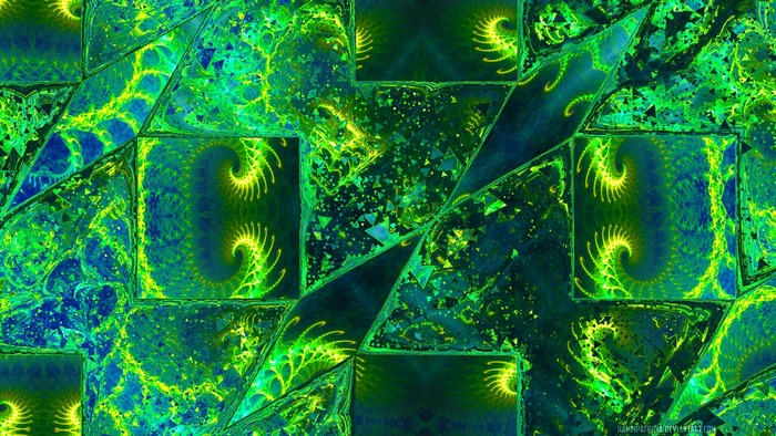 Abstract green and blue fractal art with triangles