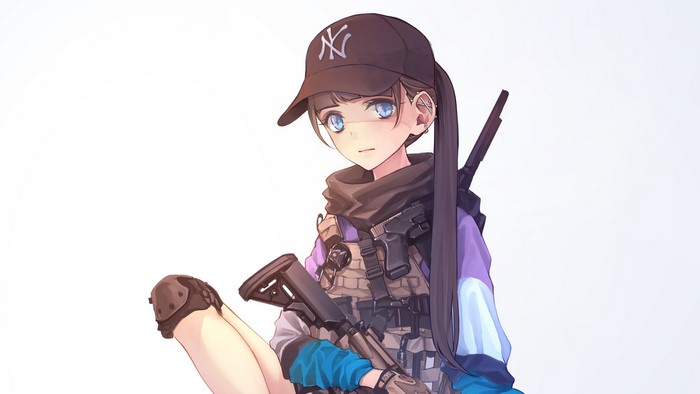 Anime girl with a gun and cap