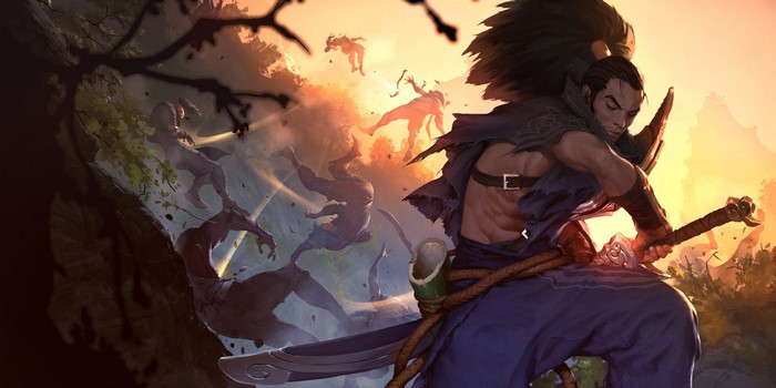 Yasuo from League of Legends fighting enemies