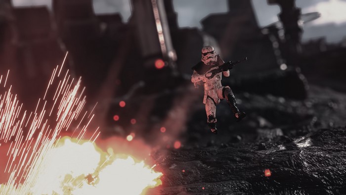 Stormtrooper from Star Wars in a battle scene