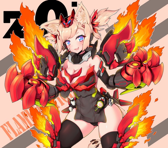 Anime girl with fiery mechanical arms