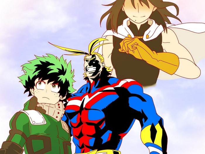Izuku Midoriya, All Might, and Nana Shimura from My Hero Academia