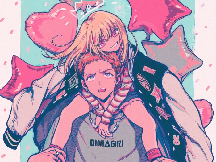 Anime couple with balloons