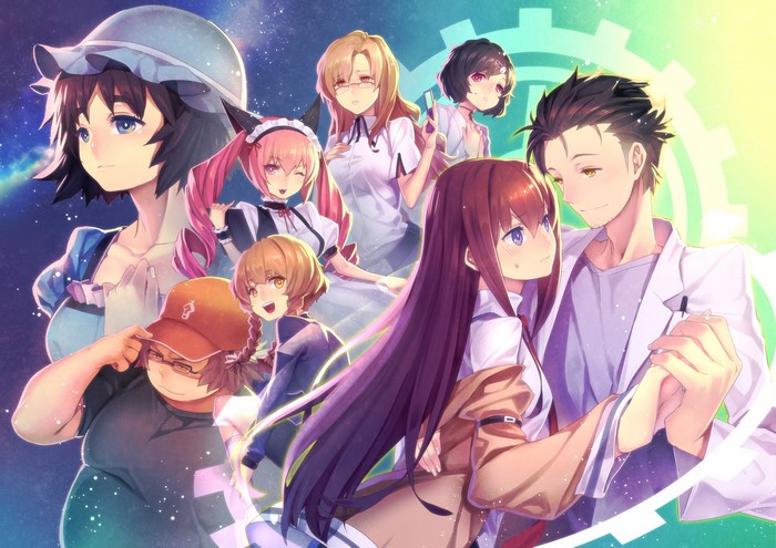 Steins;Gate characters Okabe Rintarou and Makise Kurisu dancing