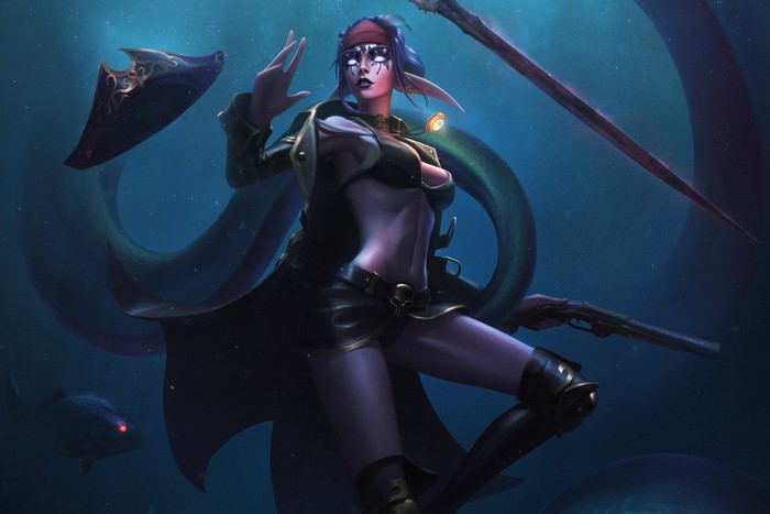 Night Elf Pirate from World of Warcraft underwater