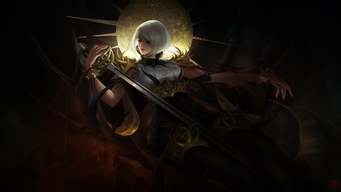 Fantasy art of a woman with a sword