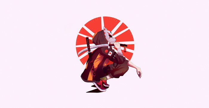 Anime character with fox mask and katana