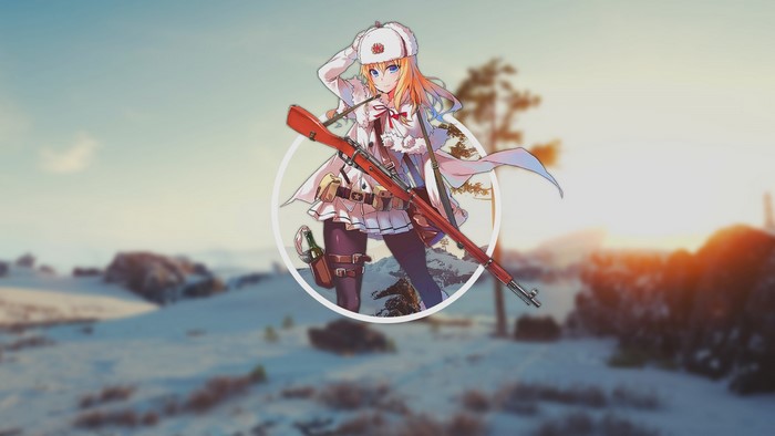 Anime girl with rifle in winter landscape