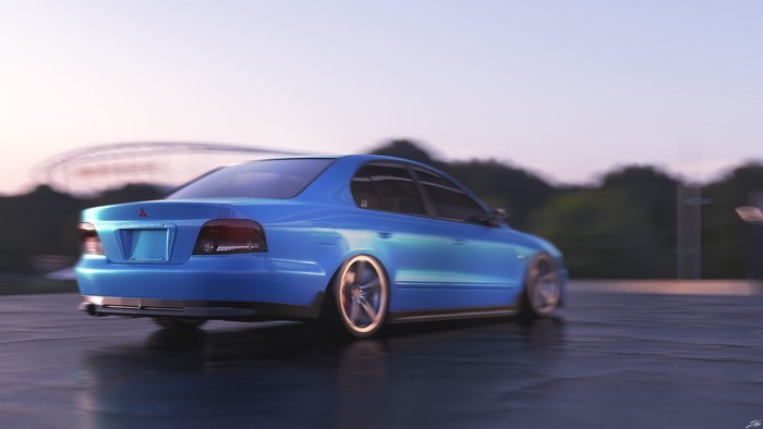 Blue Mitsubishi Galant with Vossen wheels