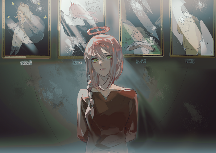 Makima with Portraits in Dim Room