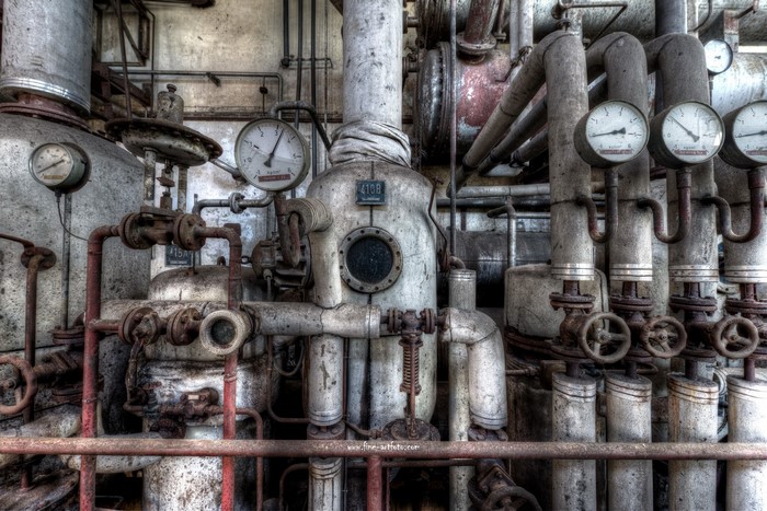 Industrial machinery with gauges and valves
