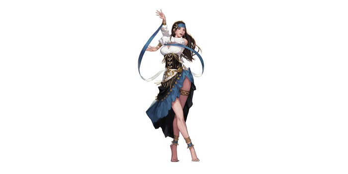 Fantasy girl with blue ribbons and skirt