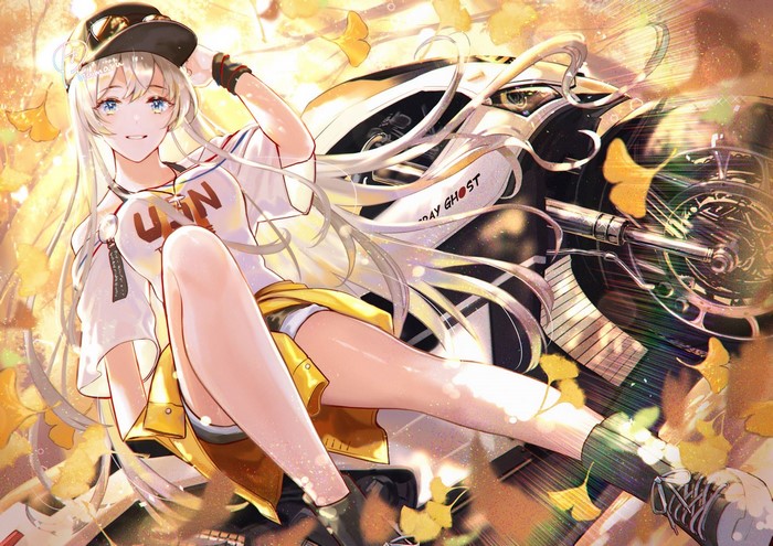 Enterprise from Azur Lane on a motorcycle