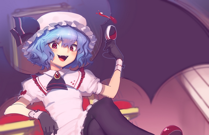 Remilia Scarlet holding a glass of wine