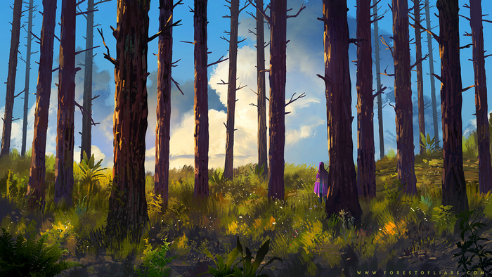 Person in purple cloak in a forest