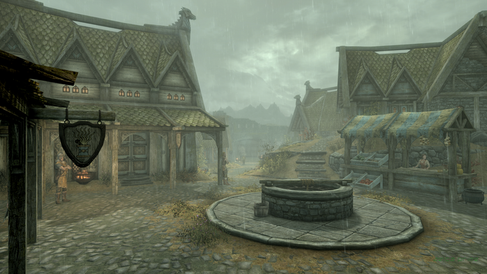 The Elder Scrolls V: Skyrim - Whiterun Market in Rain