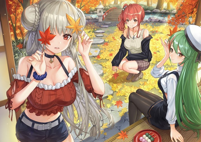 Azur Lane anime girls in autumn garden