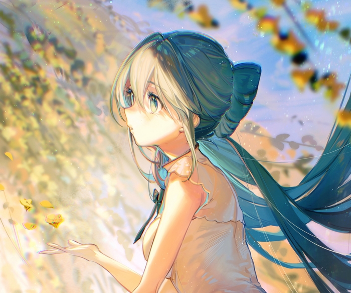 Hatsune Miku with Long Hair and Flowing Ribbon