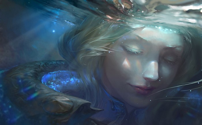 4K blonde woman underwater