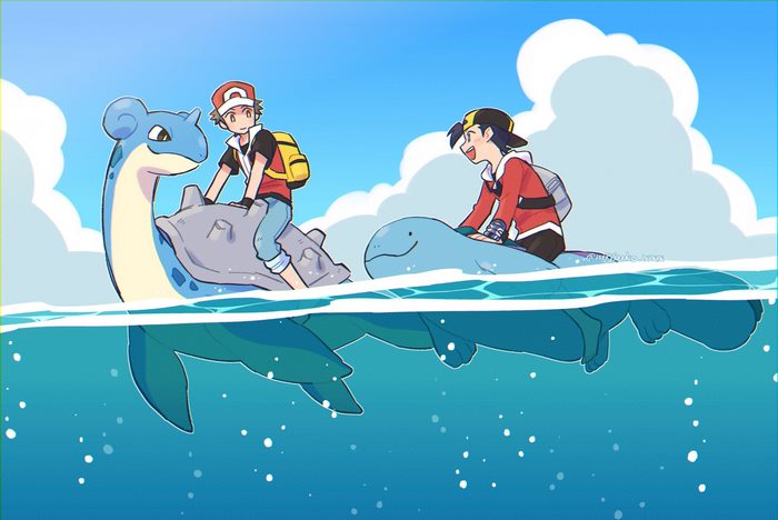 Pokémon Trainers on Lapras and Quagsire