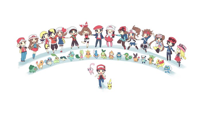 Pokémon Starters and Trainers in Chibi Style