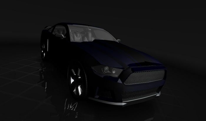 Dark blue Ford Mustang rendered in 3D